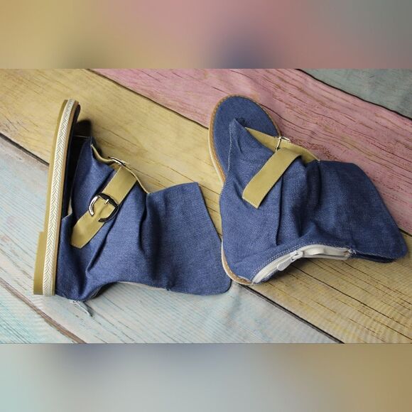 Women's Open Toe Denim Ankle Flip Flop Shoes Size 7 - Picture 1 of 4